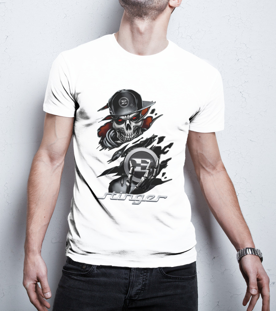 Stinger Skull With Hat And Logo Emblem T-Shirt