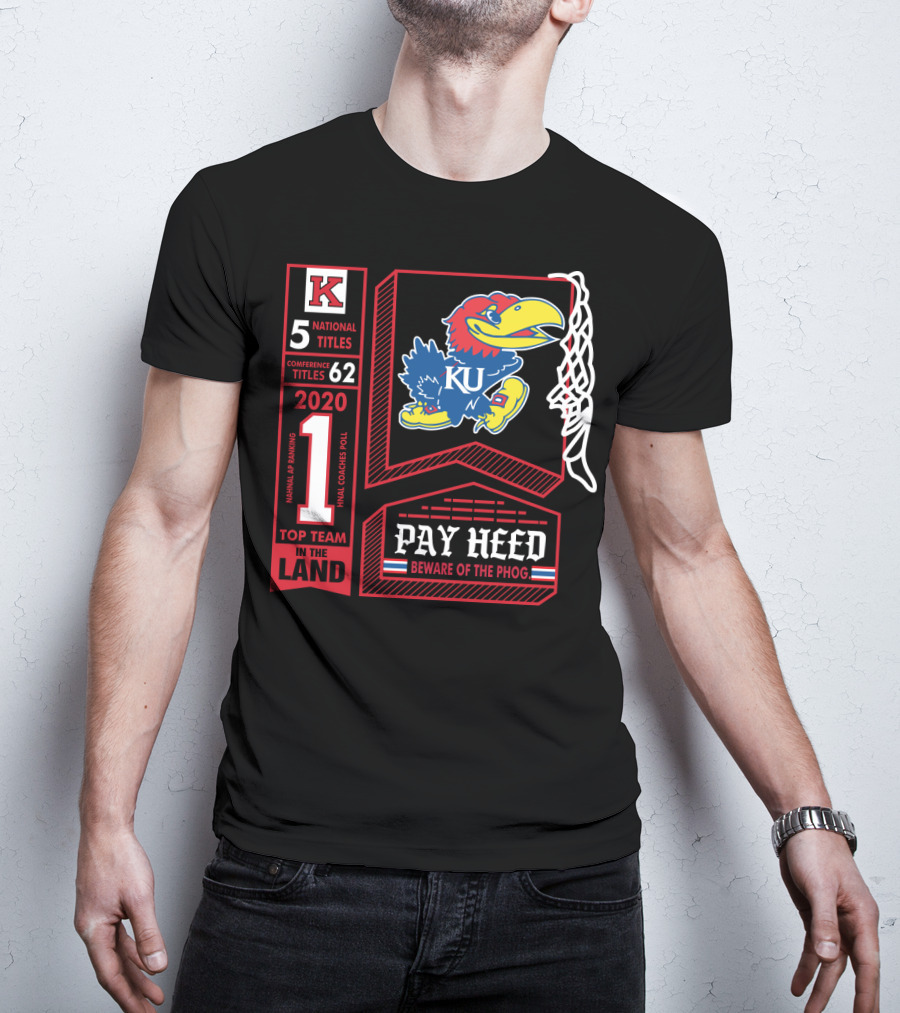 5 National Titles KU Jayhawks 62 Conference Titles Top Team In The Land Pay Heed Beware Of The Phog T-Shirt