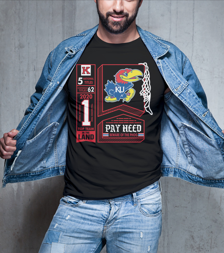 5 National Titles KU Jayhawks 62 Conference Titles Top Team In The Land Pay Heed Beware Of The Phog T-Shirt