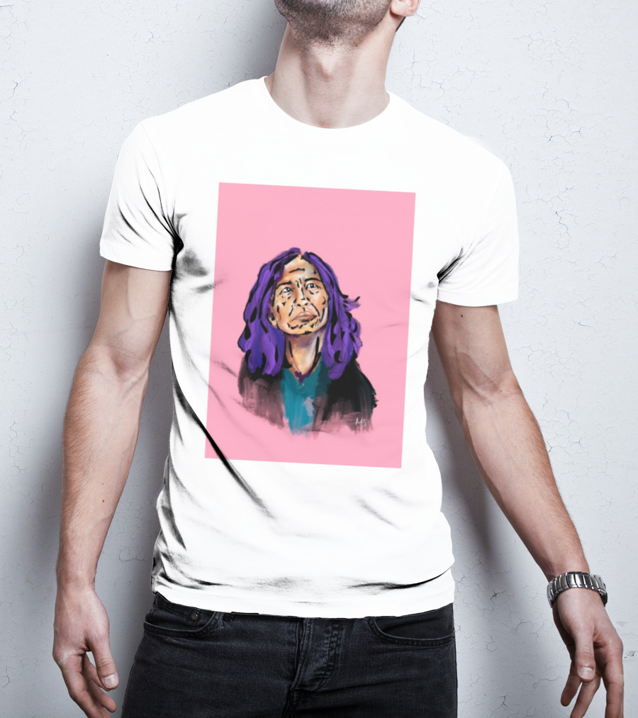 Emergency Fundraising Purple Haired Person On Pink Background T-Shirt