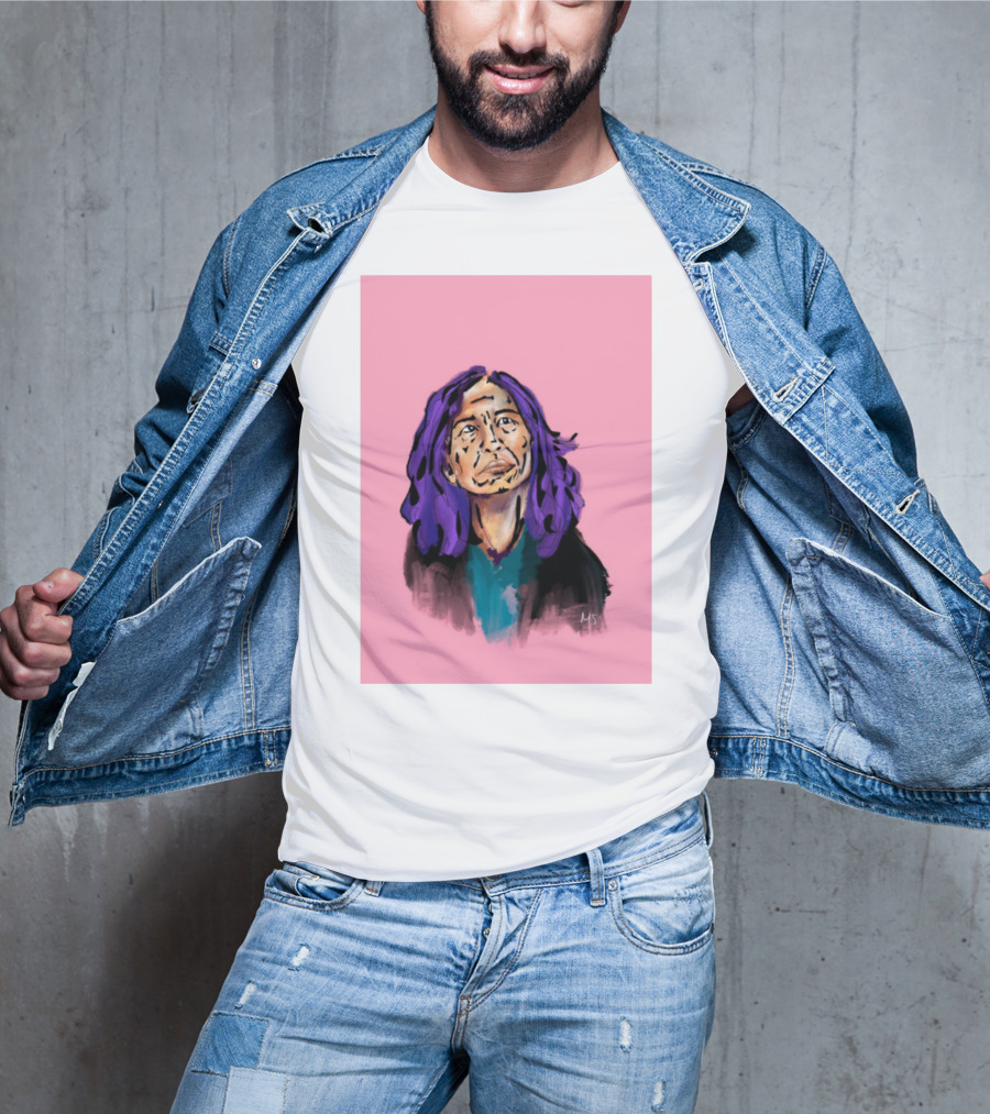 Emergency Fundraising Purple Haired Person On Pink Background T-Shirt