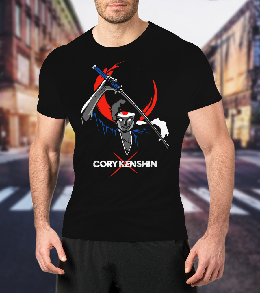 Coryxkenshin Samurai Character With Sword And Red Circle Background T-Shirt