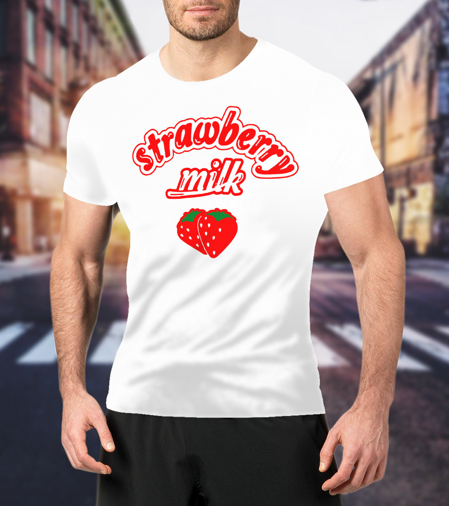 Strawberry Milk Red Text With Strawberries T-Shirt