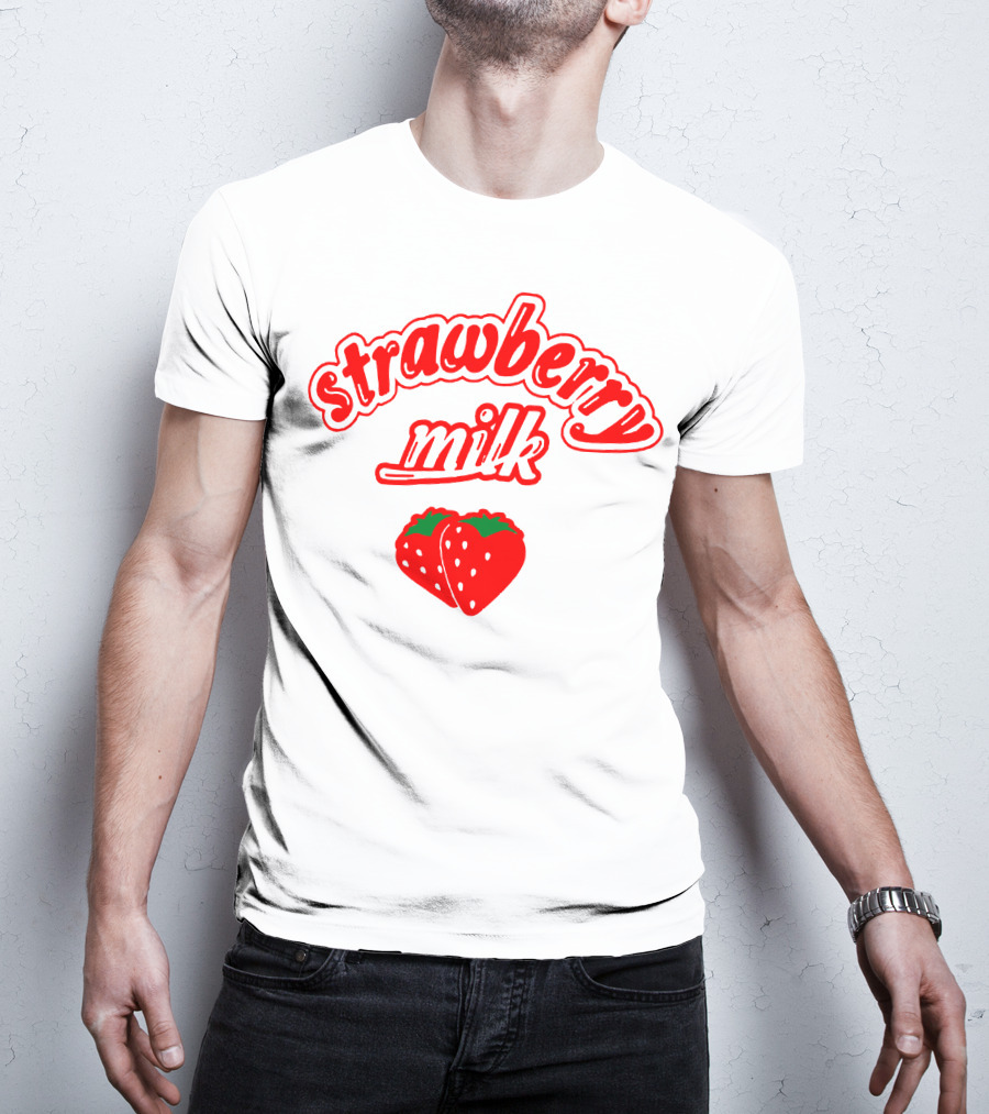 Strawberry Milk Red Text With Strawberries T-Shirt