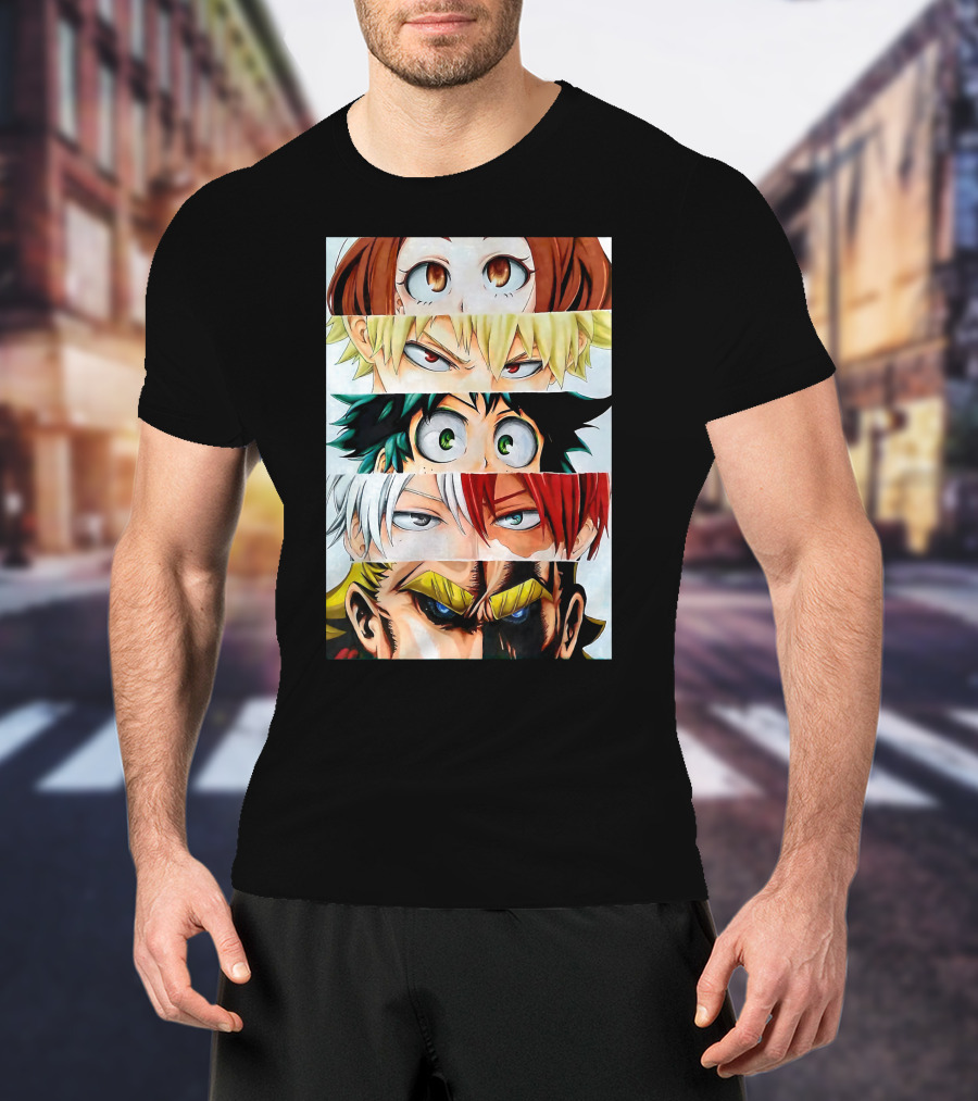 Academia My Hero Characters Staring Eyes Todoroki Midoriya All Might T-Shirt