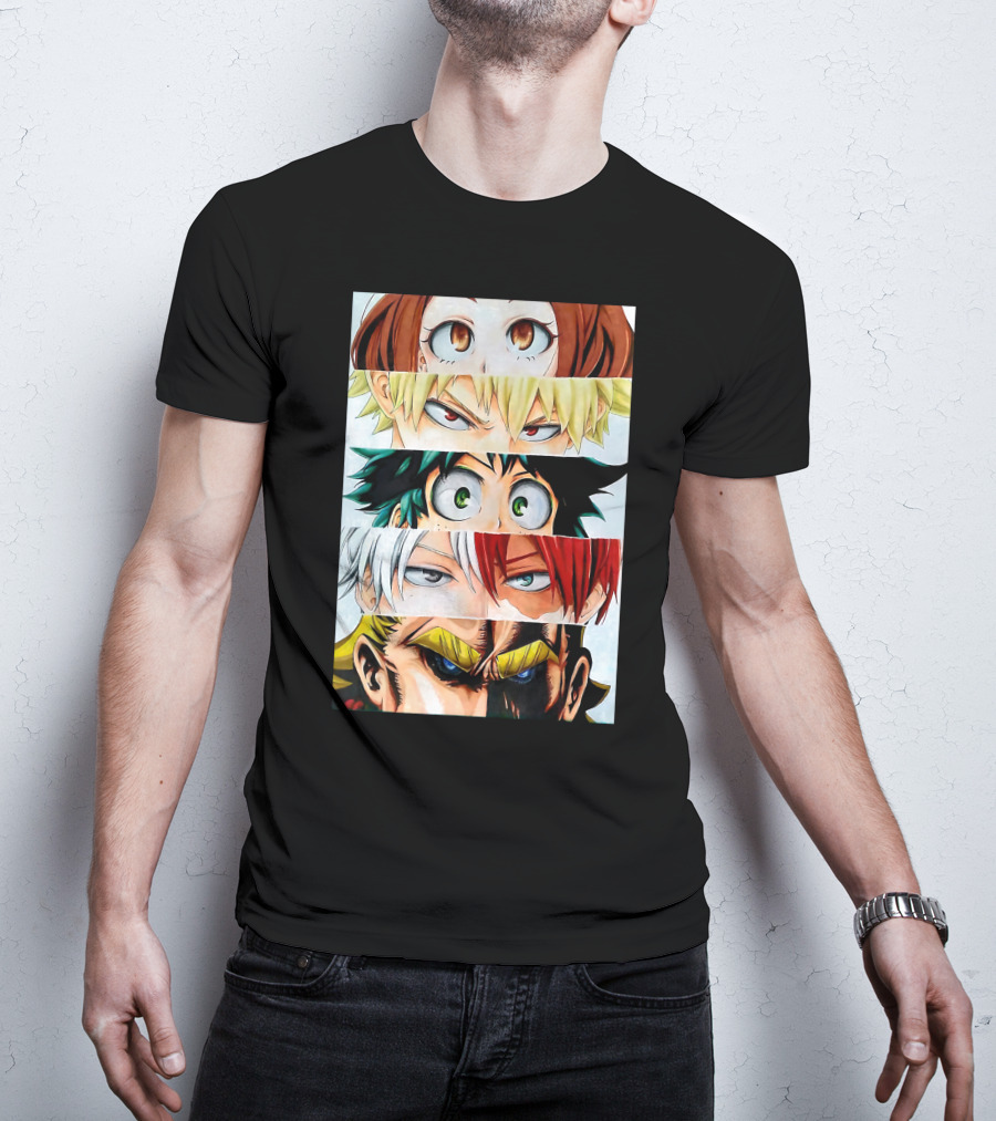 Academia My Hero Characters Staring Eyes Todoroki Midoriya All Might T-Shirt