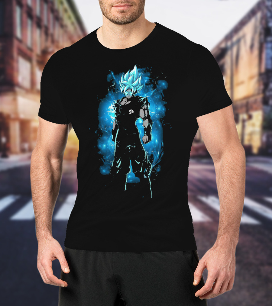 Legendary Blue Aura Warrior With Electric Hair And Black Suit T-Shirt