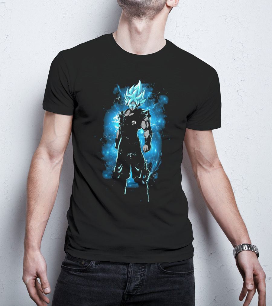Legendary Blue Aura Warrior With Electric Hair And Black Suit T-Shirt