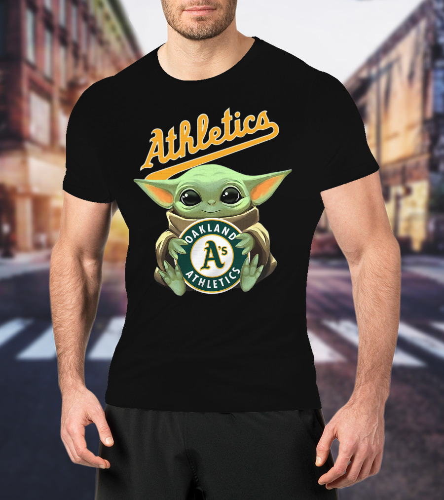 Oakland Athletics Baby Yoda Hugging A's Baseball T-Shirt
