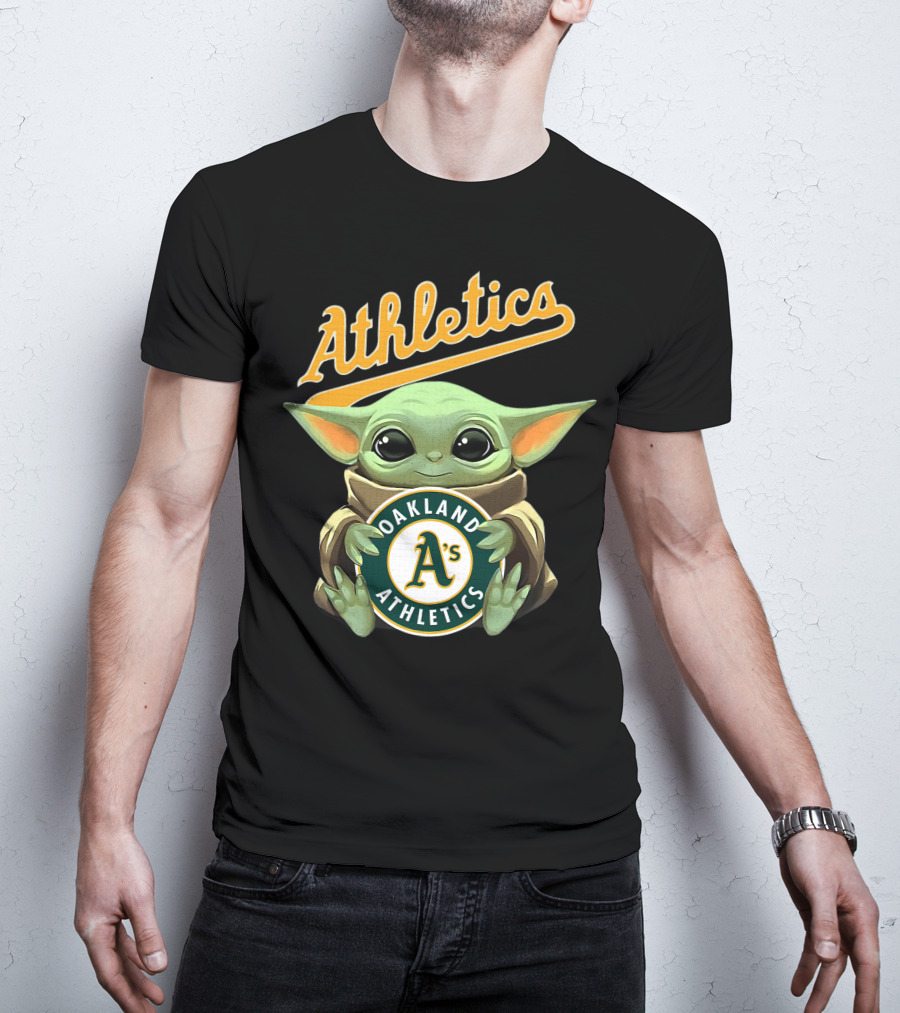 Oakland Athletics Baby Yoda Hugging A's Baseball T-Shirt
