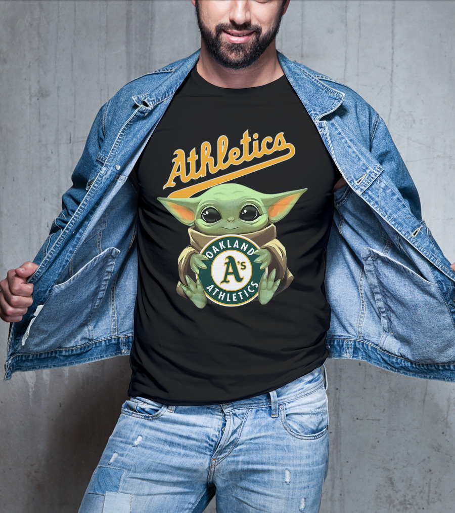 Oakland Athletics Baby Yoda Hugging A's Baseball T-Shirt