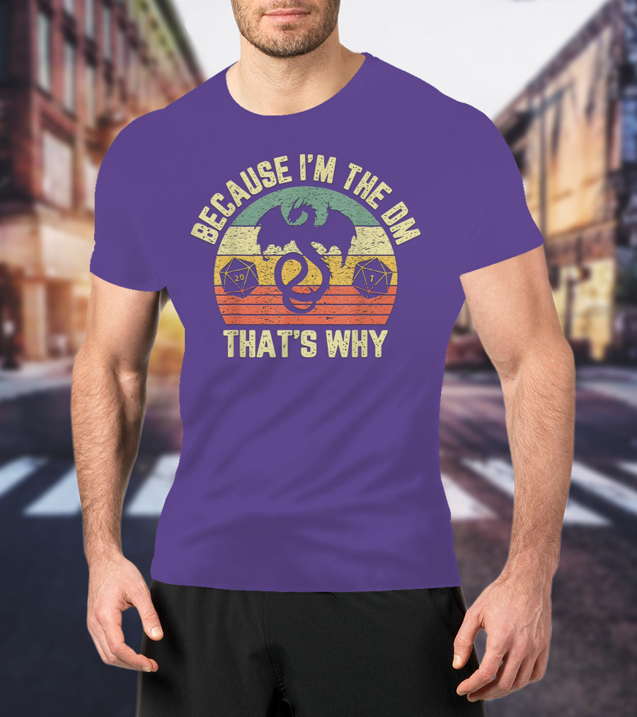 Because I'm The DM That's Why Retro Dungeon RPG Dice Dragon T-Shirt