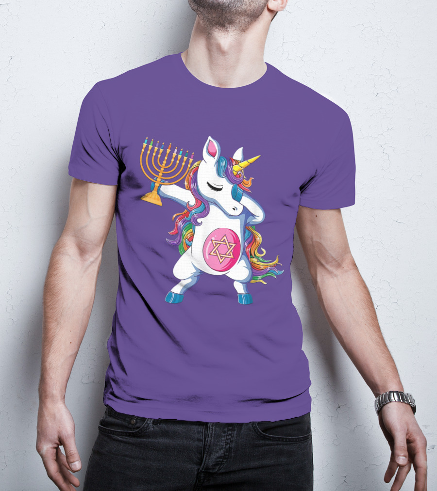 Jewnicorn Hanukkah Unicorn Dabbing With Menorah And Star Of David T-Shirt