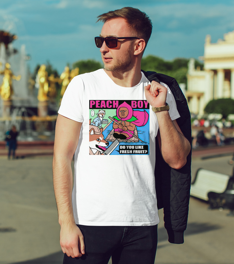 Peach Boy Do You Like Fresh Fruit Toru Owashi Manga-Style Adventure Rafting With Dog And Monkey T-Shirt