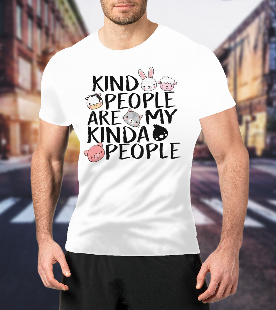Kind People Are My Kinda People Cute Animal Faces T-Shirt