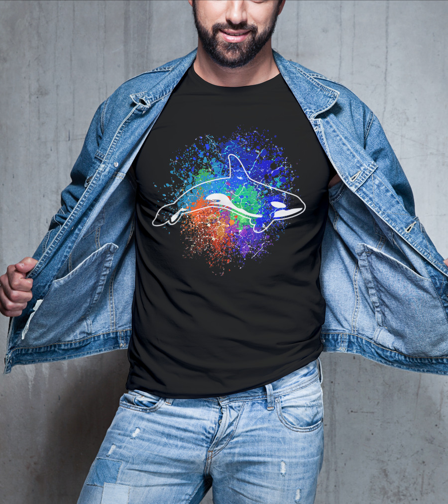 Killer Whale Orca Colorful Ocean Splatter Art Sea Animal T-Shirt