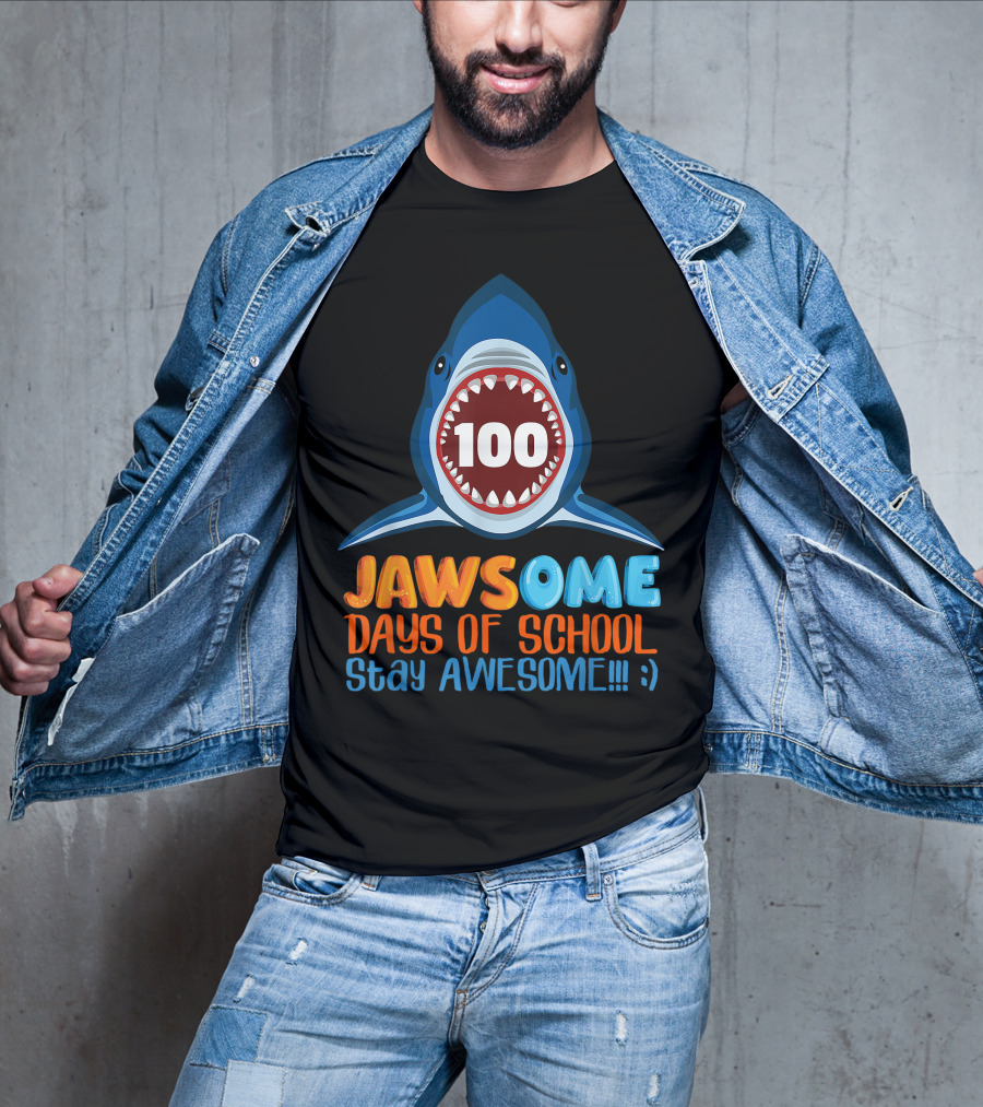 JAWSOME 100 Days Of School Stay Awesome Shark Teacher Child Gift T-Shirt