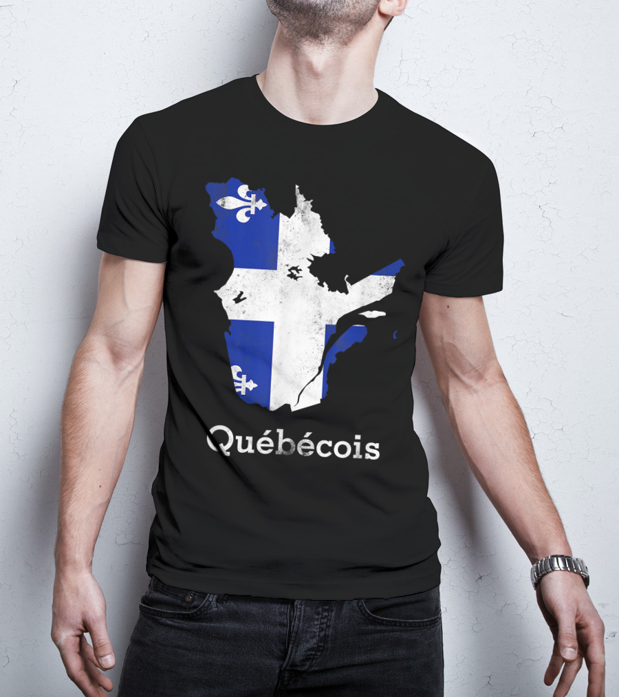 Québecois Province Map Fleur-de-Lis Montreal Quebec Flag T-Shirt