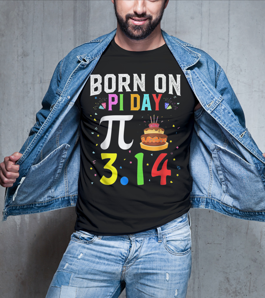 Born On Pi Day 3.14 March Birthday Celebration With Cake And Confetti T-Shirt