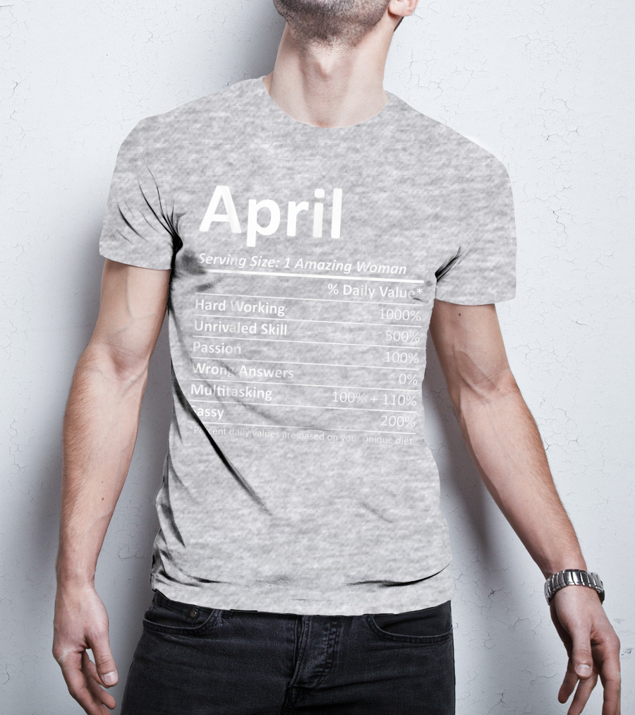 April Nutrition Facts Personalized Name Funny Christmas Gift Idea T-Shirt