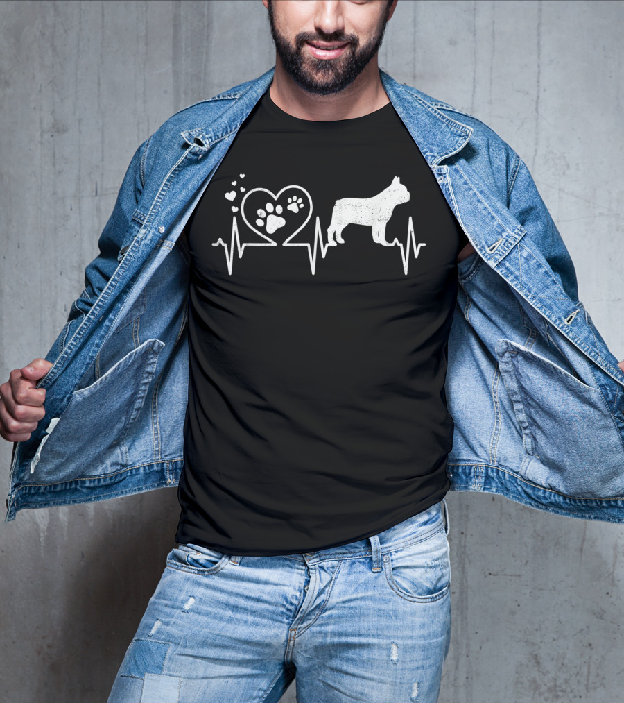 Frenchie French Bulldog Heartbeat Mom Dad Mama Love T-Shirt
