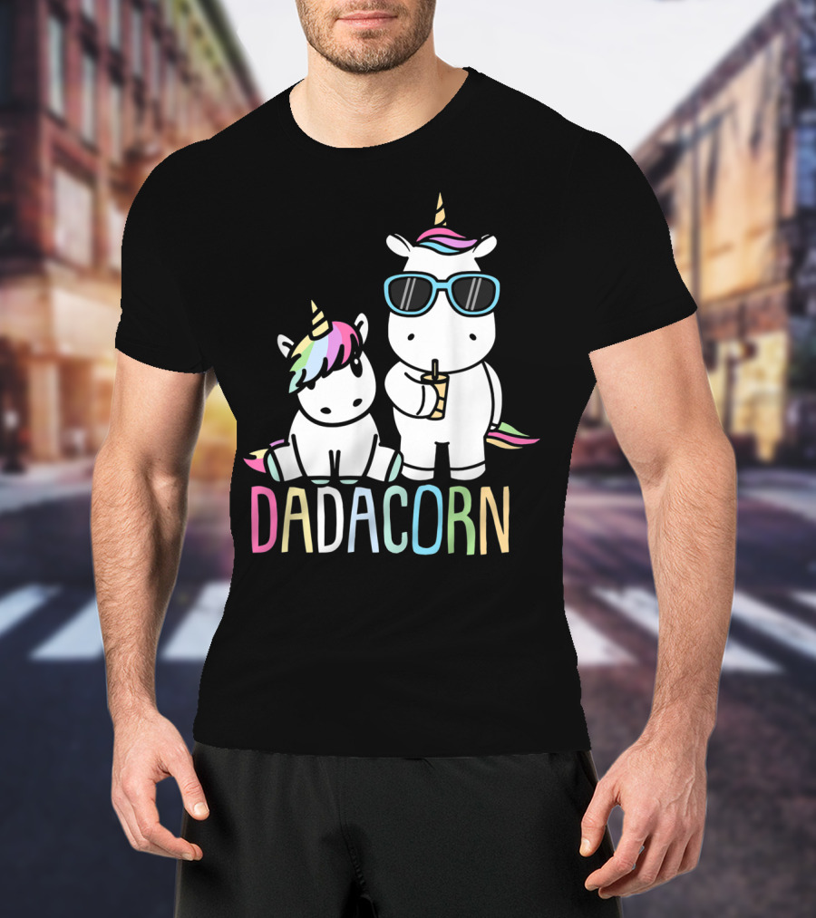 Funny Dadacorn Unicorn Dad Baby With Cute Rainbow Horns And Pastel Colors T-Shirt