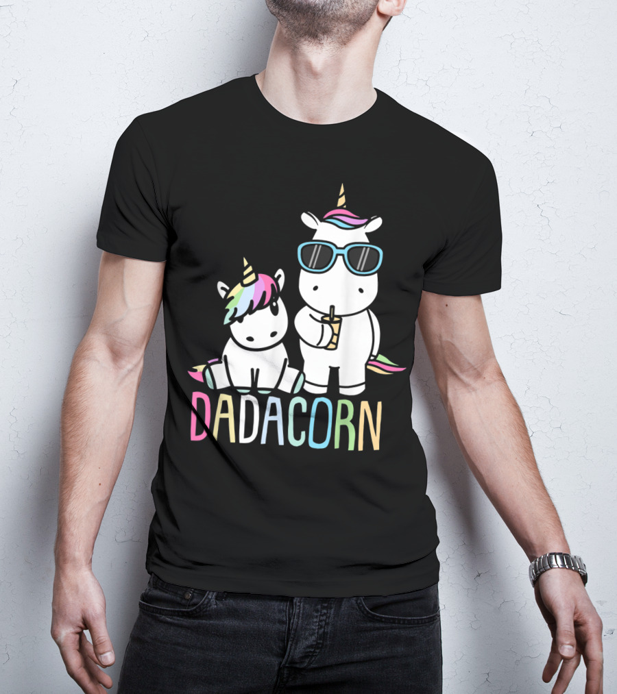 Funny Dadacorn Unicorn Dad Baby With Cute Rainbow Horns And Pastel Colors T-Shirt