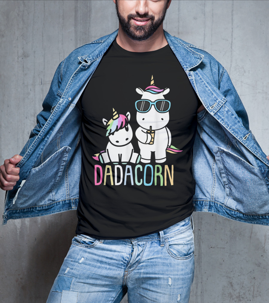 Funny Dadacorn Unicorn Dad Baby With Cute Rainbow Horns And Pastel Colors T-Shirt