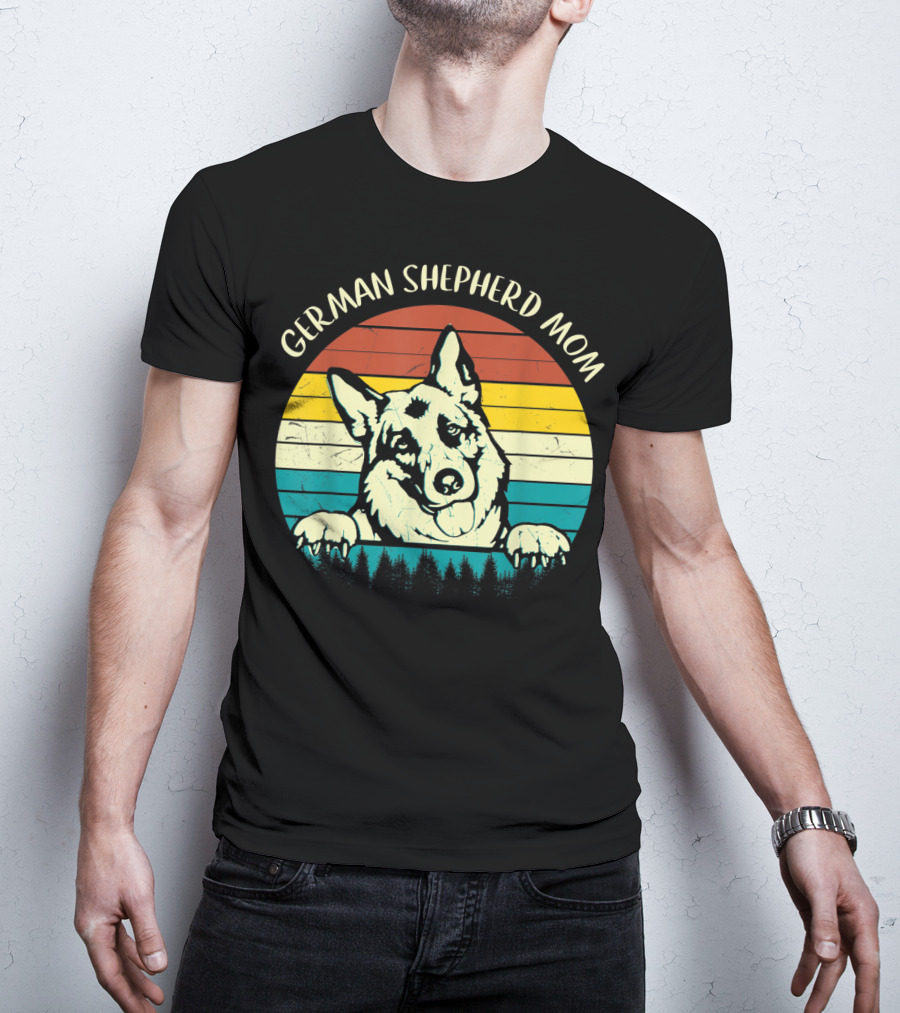German Shepherd Mom Retro Sunset T-Shirt