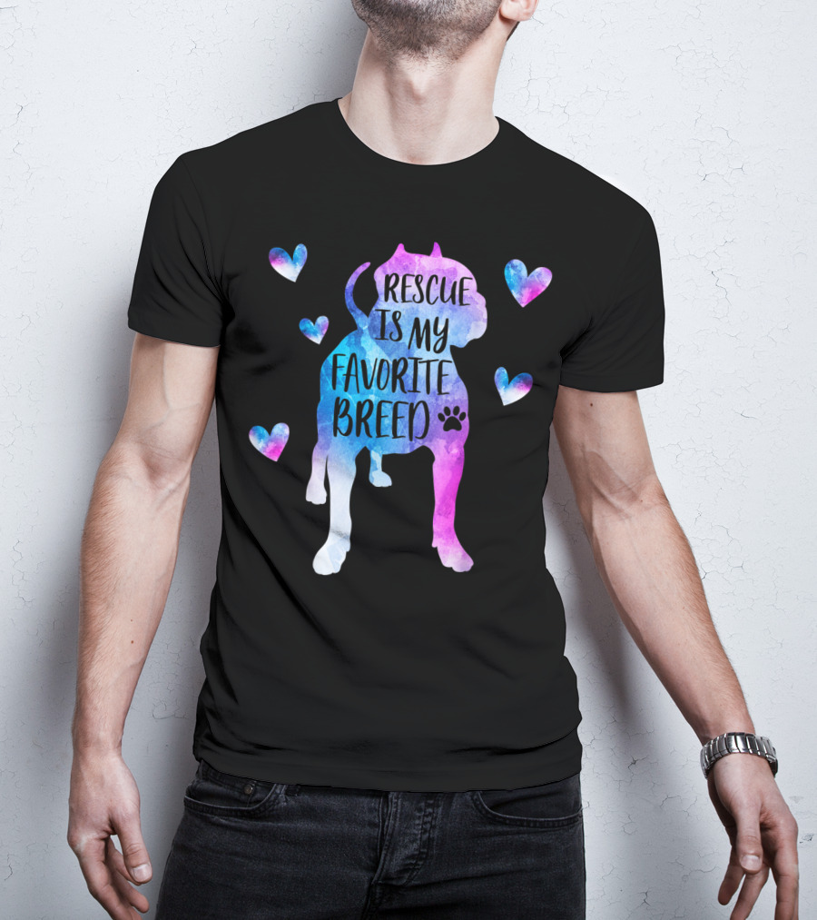 Rescue Is My Favorite Breed Watercolor Pitbull Hearts T-Shirt
