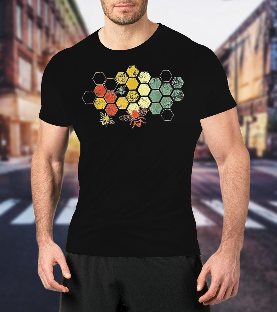 Beekeeper Beekeeping Honey Vintage Honeycomb Bees Hexagon T-Shirt