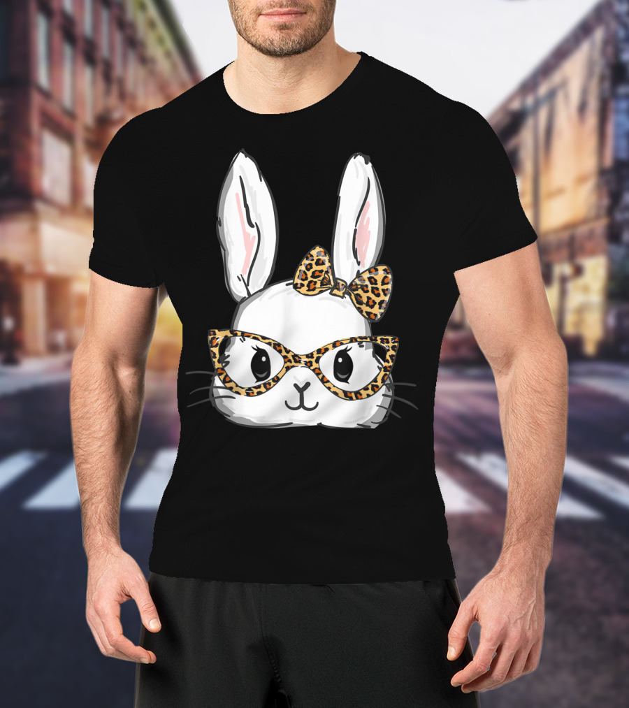 Bunny Rabbit Leopard Glasses Bow Easter T-Shirt
