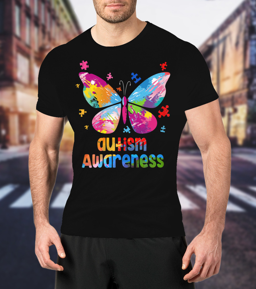 Autism Awareness Butterfly Puzzle Piece Girls T-Shirt