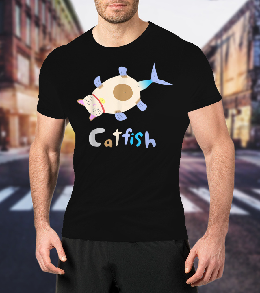 Catfish Sleeping Cat Head Fish Body Playful T-Shirt