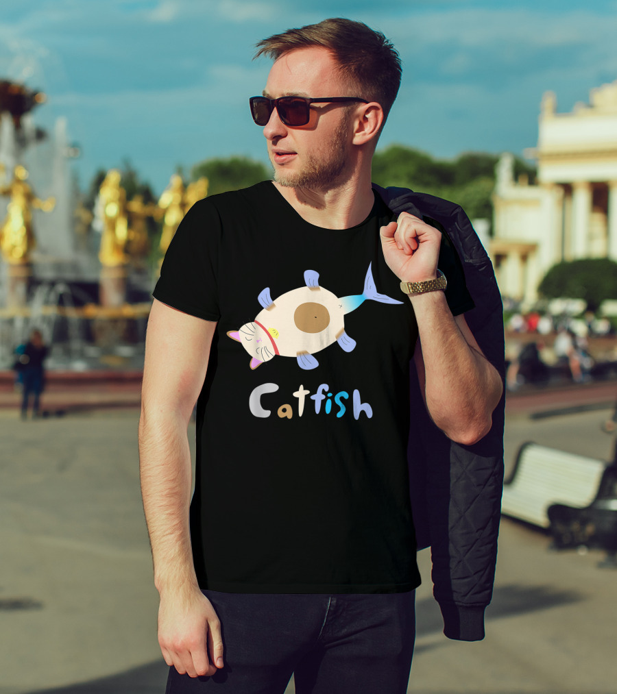 Catfish Sleeping Cat Head Fish Body Playful T-Shirt