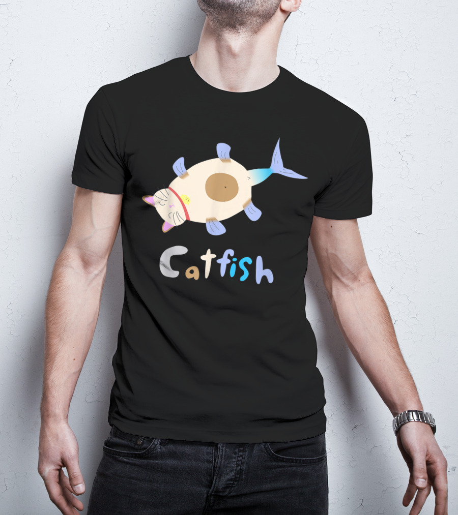 Catfish Sleeping Cat Head Fish Body Playful T-Shirt