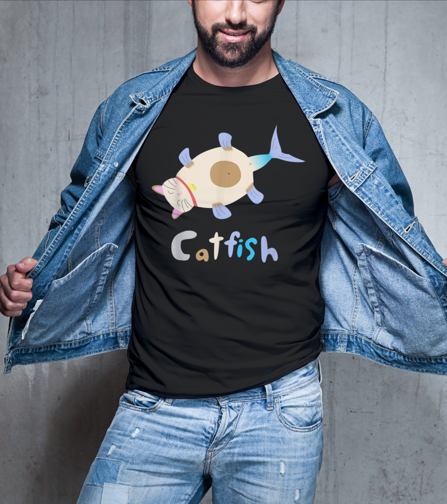 Catfish Sleeping Cat Head Fish Body Playful T-Shirt