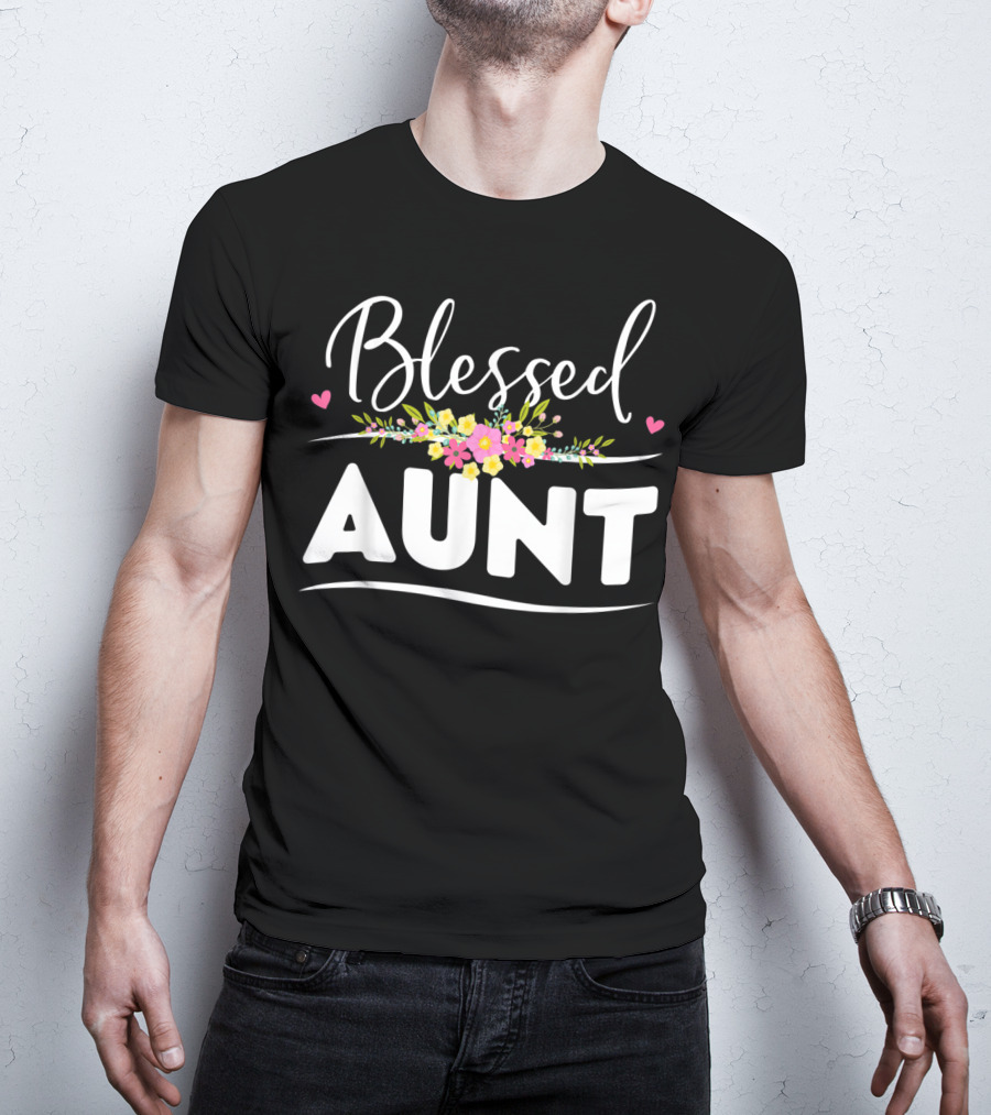 Blessed Aunt Floral Aunt Heart Accents Floral Arrangement T-Shirt