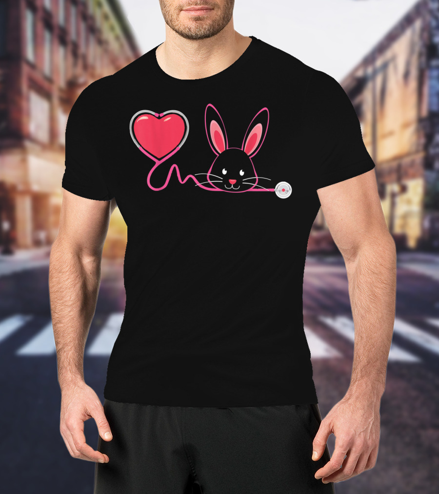 Nurse Bunny Easter Heart Stethoscope T-Shirt
