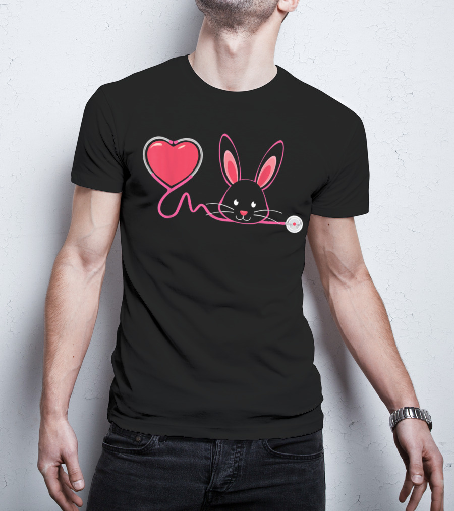 Nurse Bunny Easter Heart Stethoscope T-Shirt