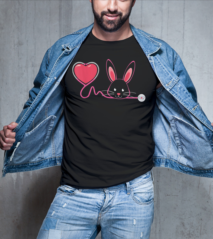 Nurse Bunny Easter Heart Stethoscope T-Shirt