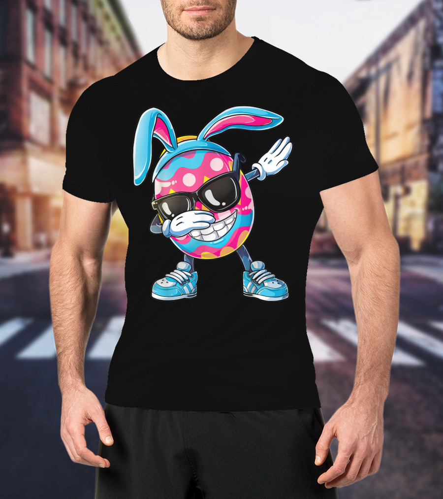 Dabbing Easter Egg With Bunny Ears And Sunglasses T-Shirt