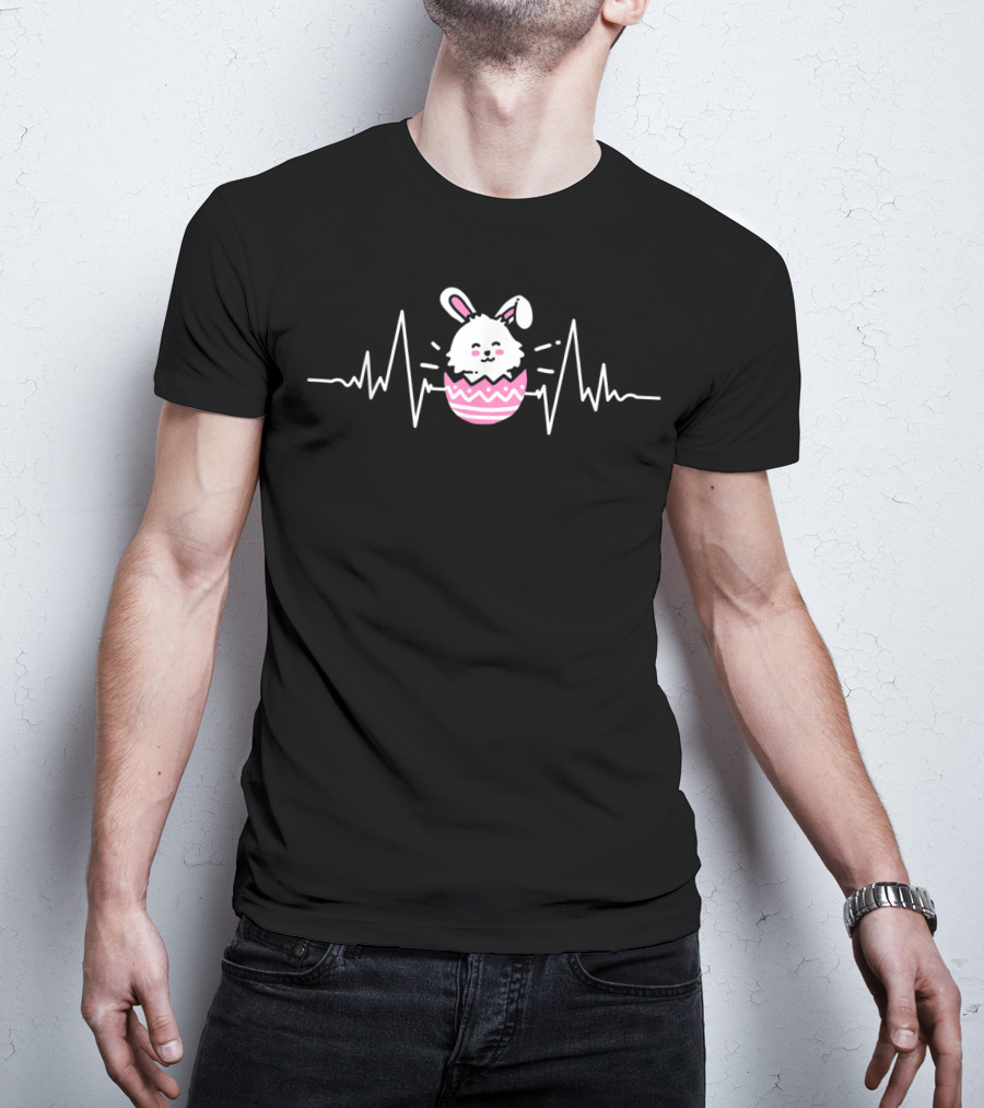 Easter Bunny Egg Rabbit Heartbeat Line T-Shirt