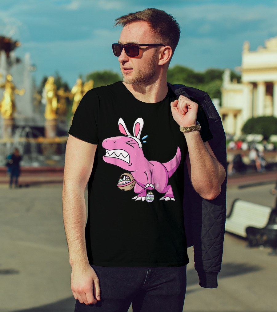 Easter Dinosaur Rex Egg Hunt Is On Funny T-Rex With Bunny Ears And Basket T-Shirt