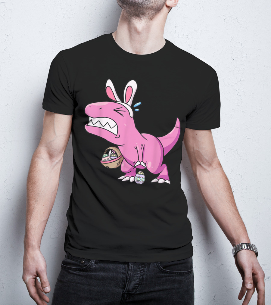 Easter Dinosaur Rex Egg Hunt Is On Funny T-Rex With Bunny Ears And Basket T-Shirt