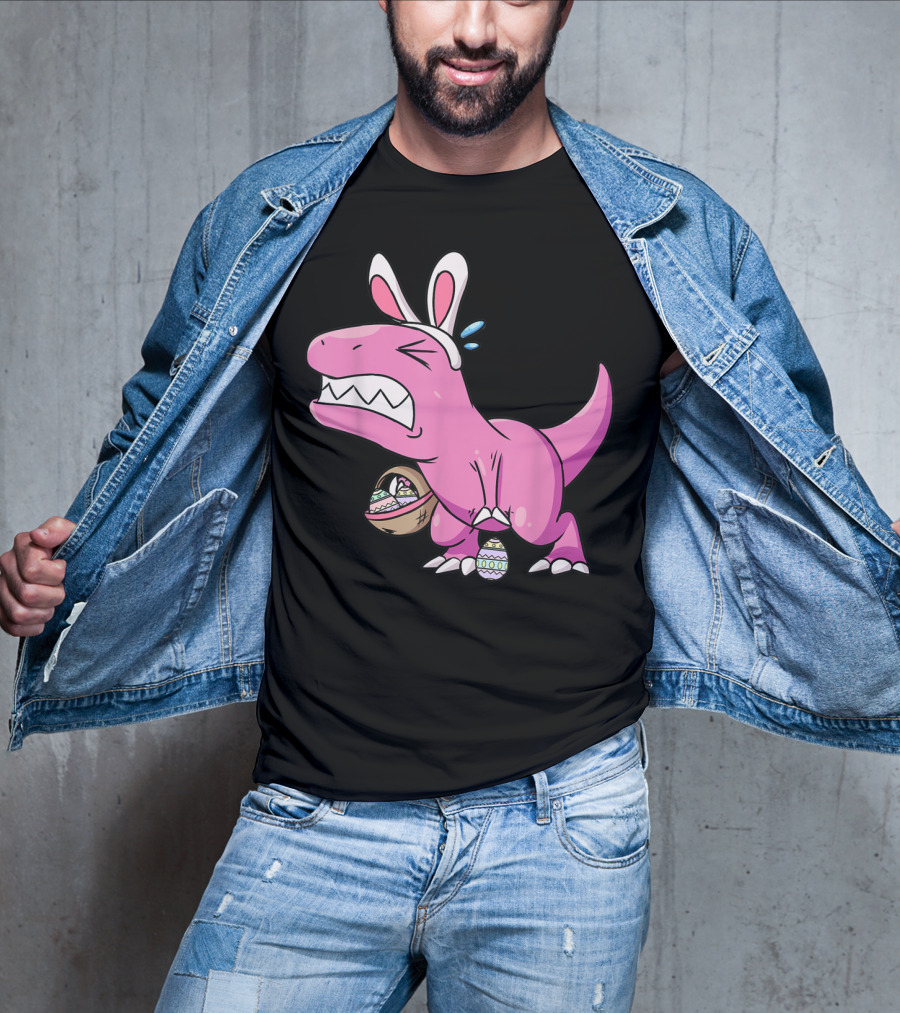 Easter Dinosaur Rex Egg Hunt Is On Funny T-Rex With Bunny Ears And Basket T-Shirt