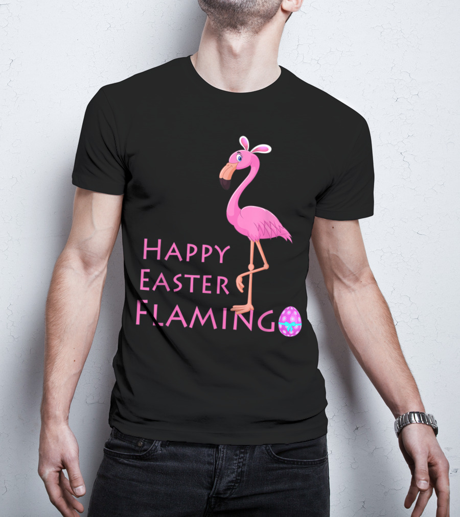 Happy Easter Flamingo Pink Bird Eggs Basket Women T-Shirt