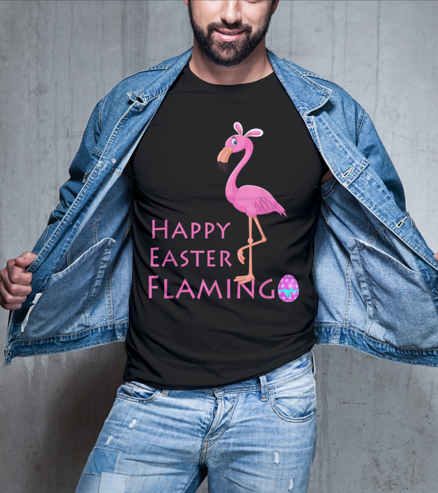 Happy Easter Flamingo Pink Bird Eggs Basket Women T-Shirt