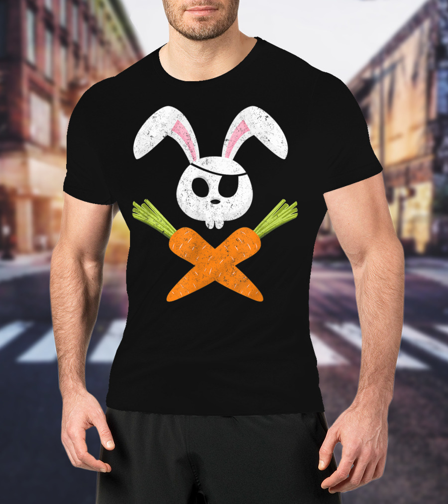 Funny Easter Bunny Rabbit Pirate Skull With Crossed Carrots T-Shirt