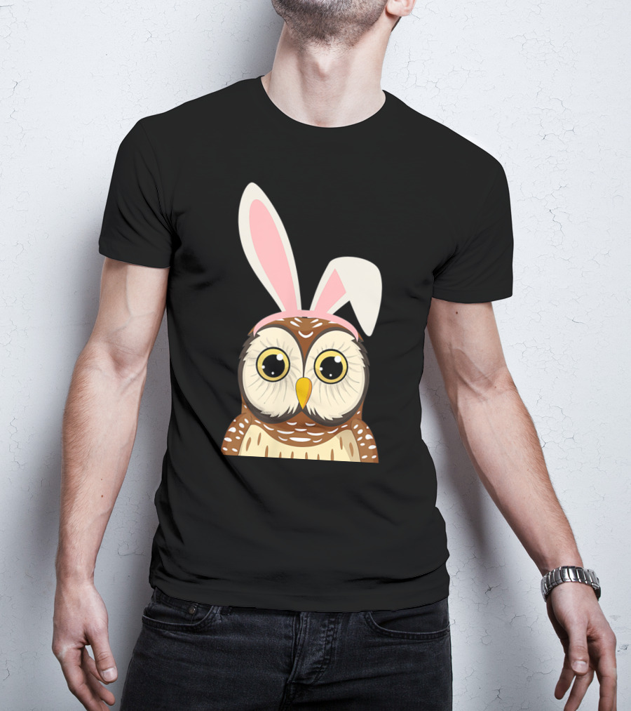 Funny Owl Bunny Ear Easter Egg Hunting Rabbit Day T-Shirt
